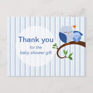 Ein Hoot einer Babydusche blau Danke Postkarte