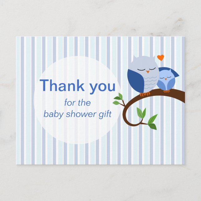 Ein Hoot einer Babydusche blau Danke Postkarte (Vorderseite)