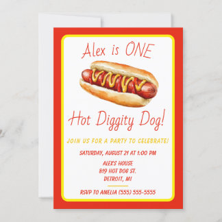 Ein Hot Diggity Hund! Hot Dog erste Geburtstagspar Einladung