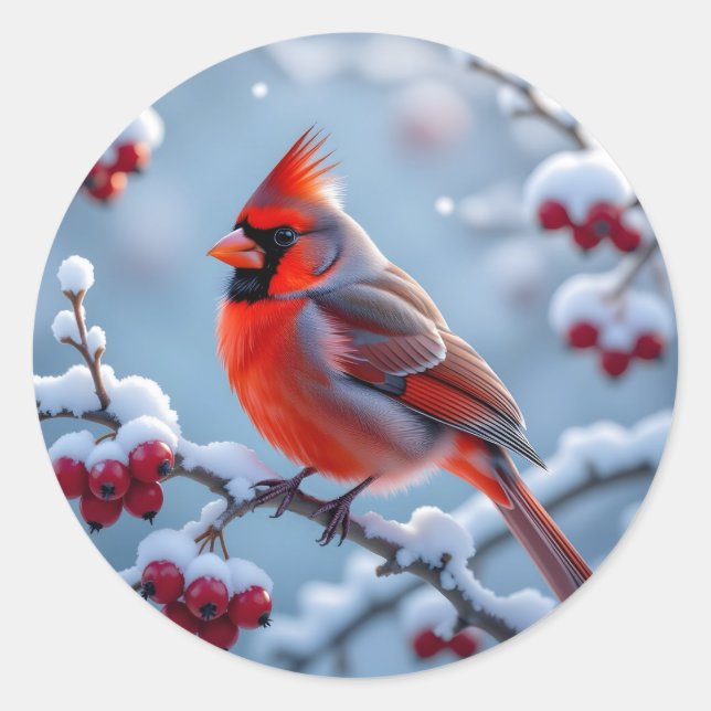 Ein Hübscher Kardinal auf einem Schneeballfest Runder Aufkleber (Vorderseite)