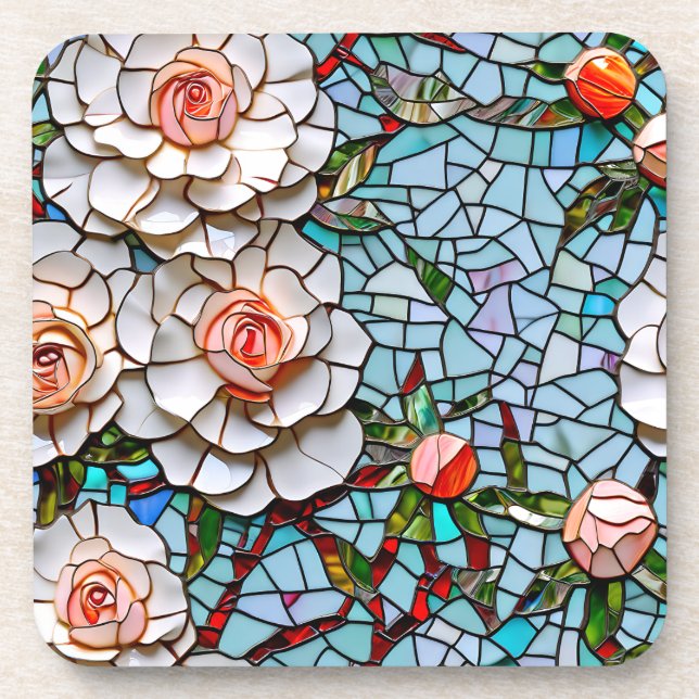 Ein Hübsches Mosaik-Blumenmuster aus Imitaten Getränkeuntersetzer (Vorderseite)