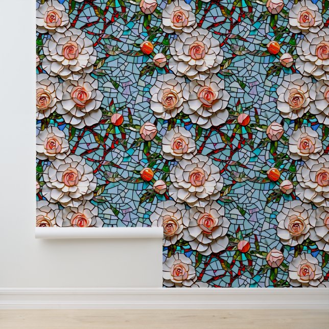 Ein Hübsches Mosaik-Blumenmuster aus Imitaten Tapete (Anwendung)