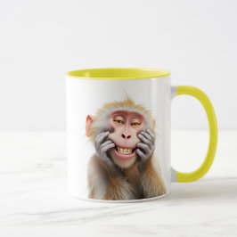 Ein humorvolles Bild eines Affen, der grimmig ist. Tasse