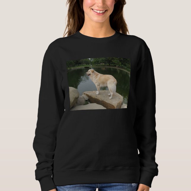 Ein Hund an einem Teich Sweatshirt (Vorderseite)