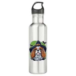 Ein Hund, der einen Hexenhut mit Fledermäusen träg Edelstahlflasche