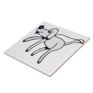 Ein Hund führt seinen Besitzer spazieren. Fliese