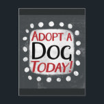 Ein Hund heute Postkarte adoptiert<br><div class="desc">"Adoptier A Dog Today" ist ein niedliches Textdesign in Grau mit Schwarz und Rot. Er sitzt auf einer weißen Akzent-Form und niedliche weiße Polka-Punkte,  die ihn umgeben.</div>
