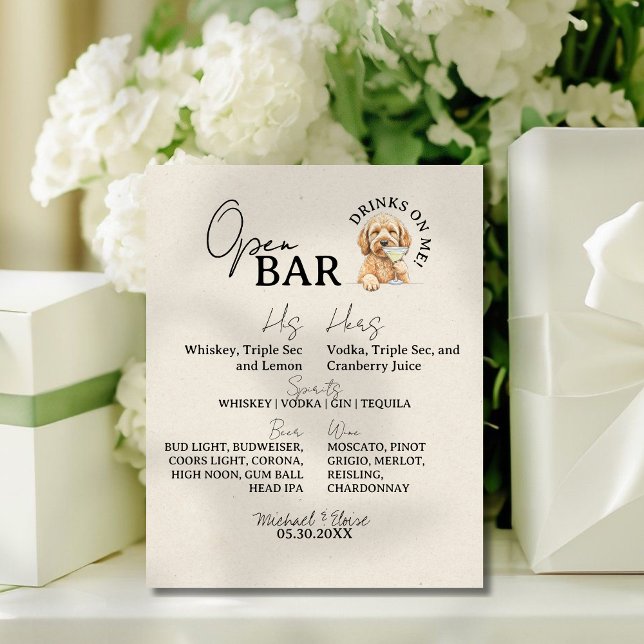 Ein Hund Hochzeit Paar Signature Drink Open Bar Sockelschild (Add this One Dog Wedding Couple Signature Drink Open Bar Pedestal Sign to your open bar!)