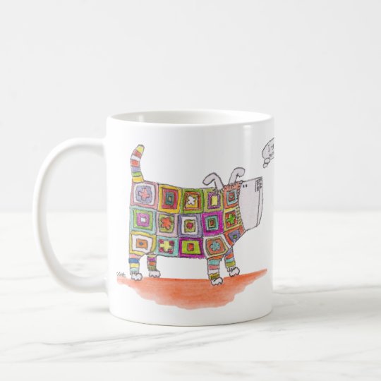 Ein Hund in einer gewirkten Ausstattung Kaffeetasse