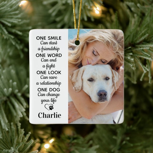Ein Hund Personalisiert 2 Foto für Haustiere, Läng Keramikornament (Baum)
