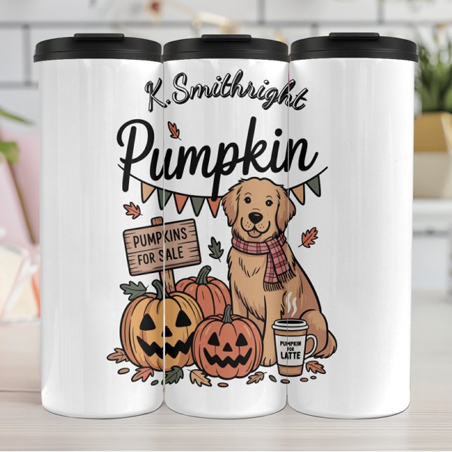 Ein Hund und Pumpkins zum Verkauf Thermosbecher (Von Creator hochgeladen)