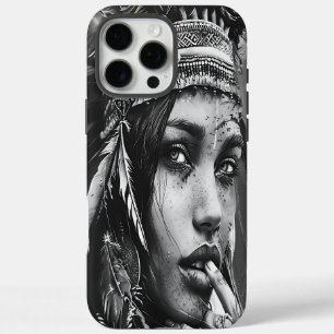 Ein indischer Mädchenkrieger mit lebhaften Federn iPhone 16 Pro Max Hülle