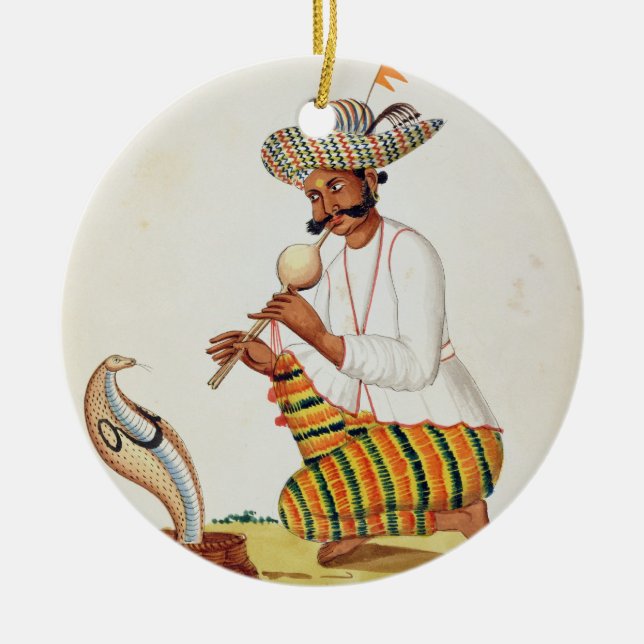 Ein indischer Schlangenbeschwörer mit einer Kobra, Keramik Ornament (Vorne)
