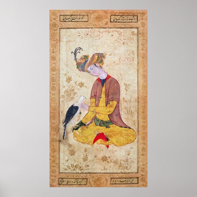 Ein Jäger, der seinen Falken streichelt Poster (Vorne)