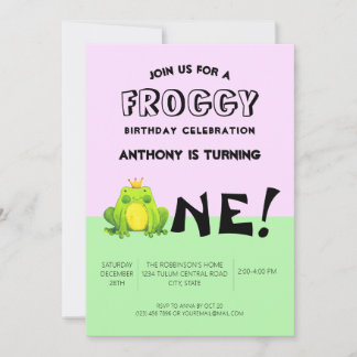 Ein Jahr alt Geburtstag Party Frosch Thema Einladung