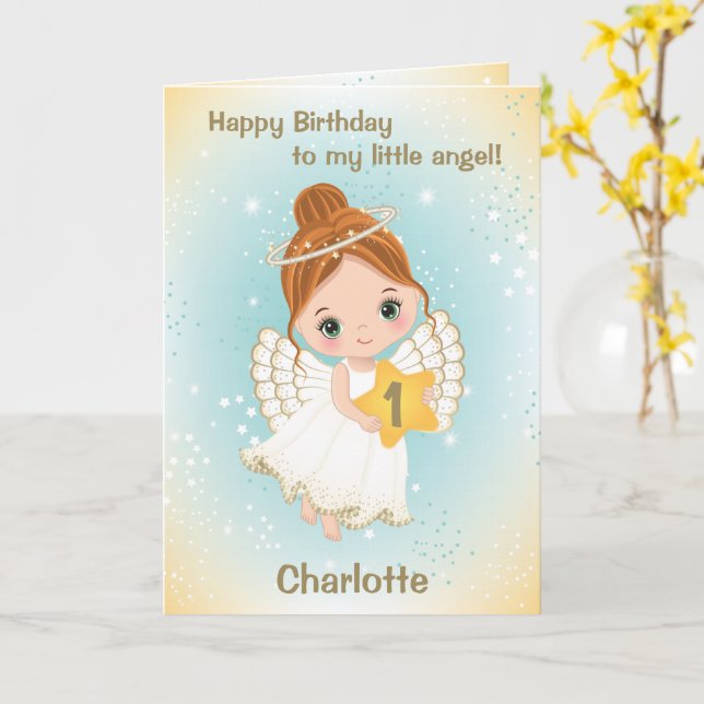 Ein Jahr alte Niedliche Angel-Grußkarte Karte (Gelbe Blume)