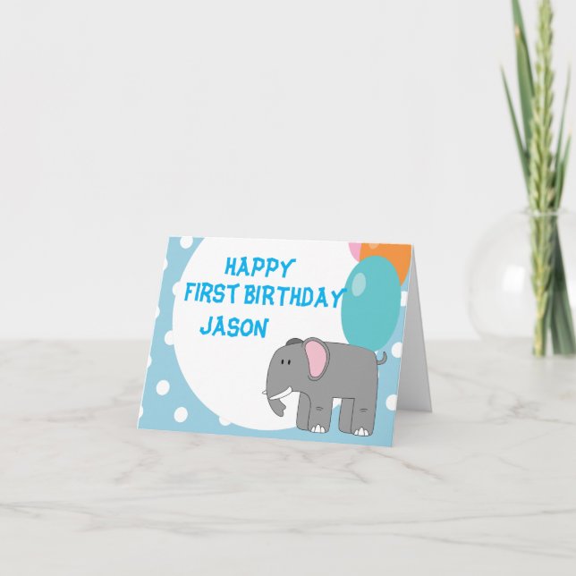 Ein Jahr alter Elefant, Geburtstag Karte (Vorderseite)