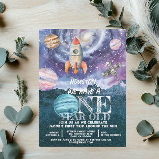 Ein Jahr alter Weltraumamonent Geburtstag Einladung