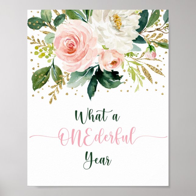 Ein Jahr Boho Floral erster Geburtstag Poster (Vorne)