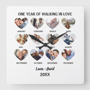 Ein Jahr des gemeinsamen Spaziergehens in Liebe 12 Quadratische Wanduhr