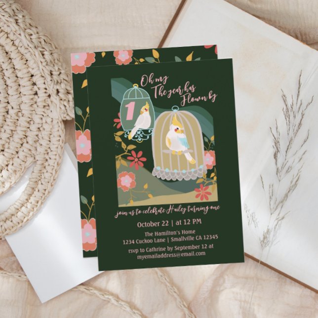 Ein Jahr fliegt mit kleinen Vögeln ersten Geburtst Einladung (Von Creator hochgeladen)