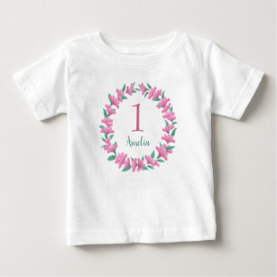 Ein Jahr Geburtstag Mädchen Rosa Blumenkraut Baby  Baby T-shirt