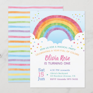 Ein Jahr voller Farben   Rainbow First Birthday In Einladung