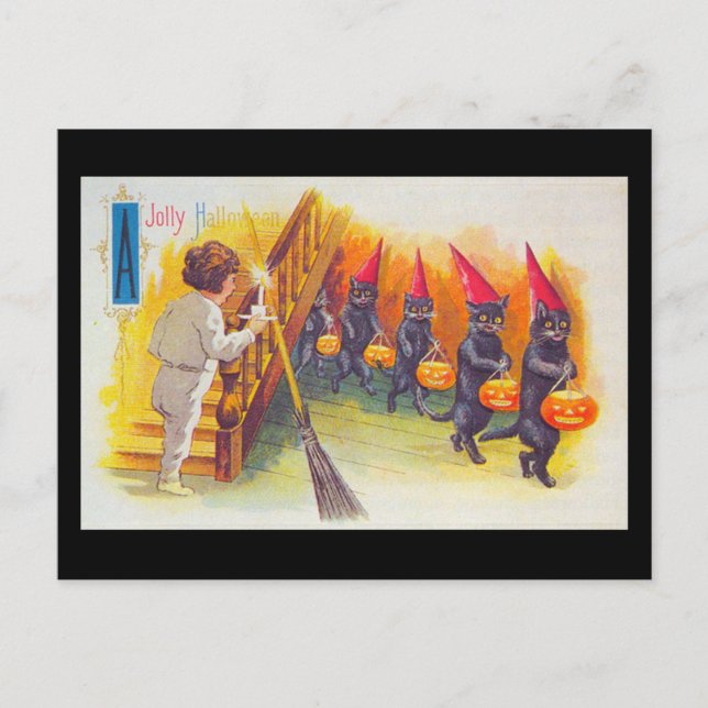 Ein Jolen Halloween-Schwarze Katzen mit Kürbiskins Postkarte (Vorderseite)