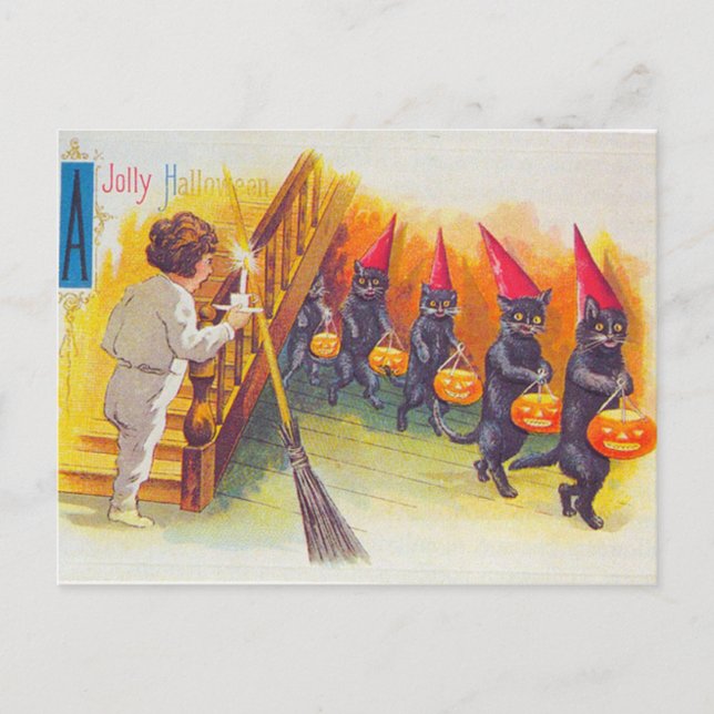 Ein Jolly Halloween (Schwarze Katzen) Postkarte (Vorderseite)