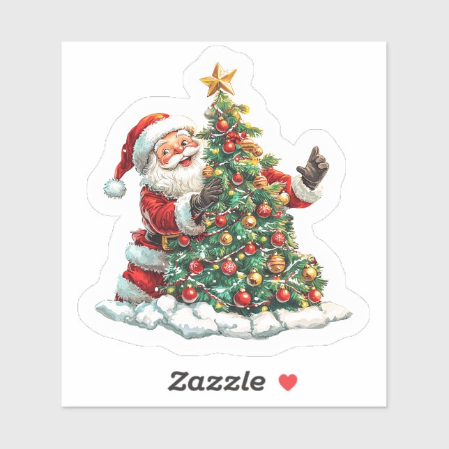 Ein Jolly Santa Joyful Dekorieren eines Weihnachts Aufkleber (Blatt)
