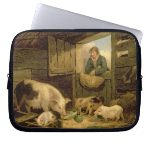 Ein Junge, der einen Schwein-Schweinestall, 1794 Laptopschutzhülle