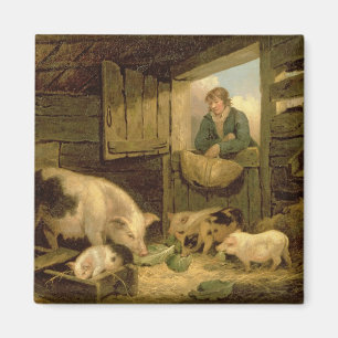 Ein Junge, der einen Schwein-Schweinestall, 1794 Magnet