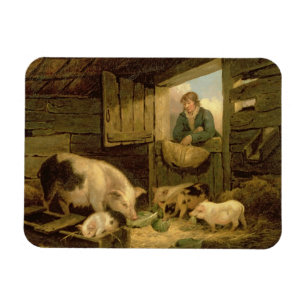 Ein Junge, der einen Schwein-Schweinestall, 1794 Magnet