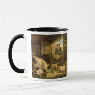 Ein Junge, der einen Schwein-Schweinestall, 1794 Tasse