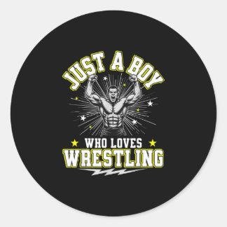 Ein Junge, der Wrestling-Jungen liebt, Kinder-Wres Runder Aufkleber