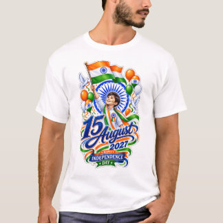 Ein Junge hält freudig eine indische Flagge 2027 T-Shirt