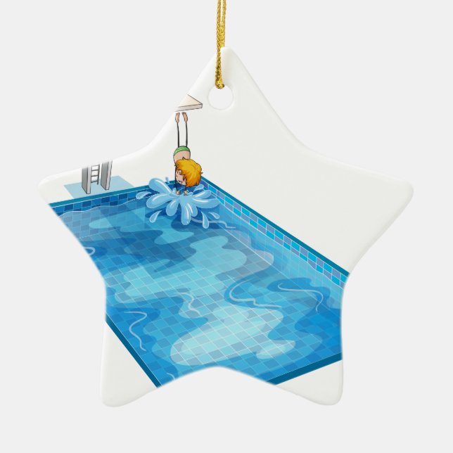 ein Junge in einem Swimmingpool Keramik Ornament (Vorne)