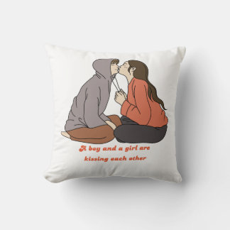 Ein Junge und ein Mädchen küssen sich Kissen