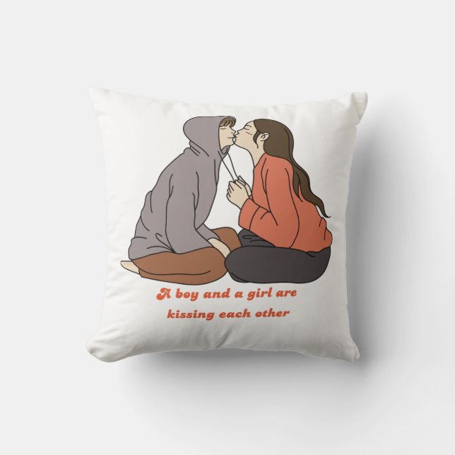 Ein Junge und ein Mädchen küssen sich Kissen (Vorderseite)