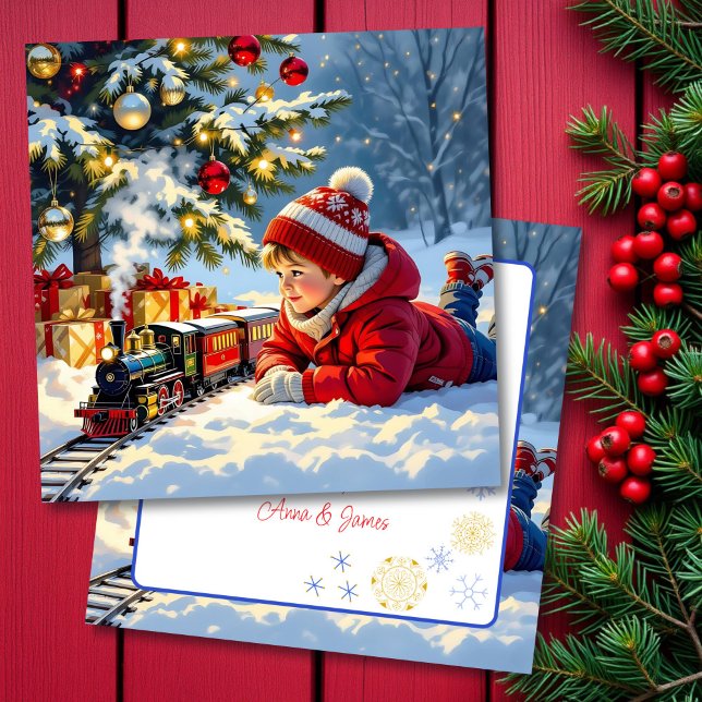 Ein Junge und sein Weihnachtszug altmodisch Karte (Von Creator hochgeladen)