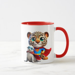 Ein junger Leopard und ein Superheld-Robbenbaby. Tasse