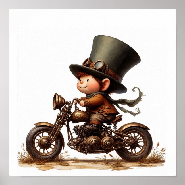 Ein junges glückliches Kind mit einem Steampunk-Mo Poster (Vorne)
