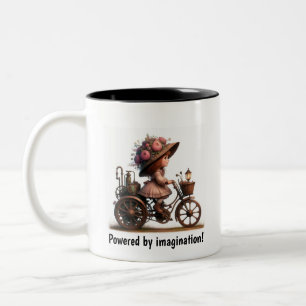 Ein junges glückliches Kind mit einem Steampunk-Mo Zweifarbige Tasse