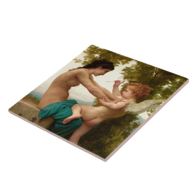 Ein junges Mädchen, das sich gegen Eros verteidigt Fliese (Seite)