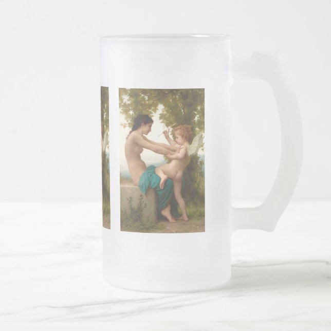 Ein junges Mädchen, das sich gegen Eros verteidigt Mattglas Bierglas (Rechts)