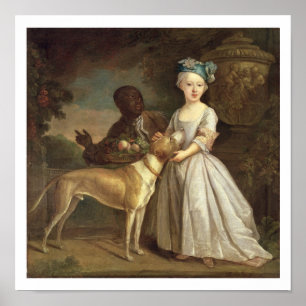 Ein junges Mädchen mit einem Hund und einer Seite, Poster