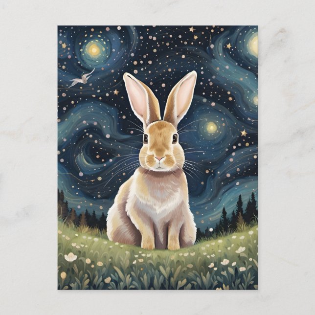 Ein Kaninchen in der Sternennacht Postkarte (Vorderseite)