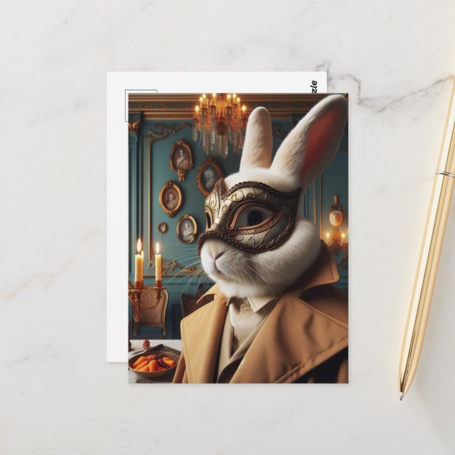 Ein Kaninchen in einer Maske Postkarte (Vorderseite/Rückseite Beispiel)