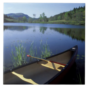 Ein Kanu ruht am Ufer des Little Long Pond Fliese