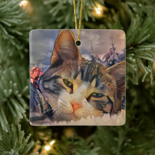Ein Kätzchen Weihnachten Keramikornament
